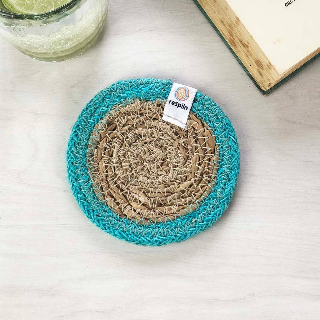 Set of 6 Seagrass & Jute Coasters - Rainbow