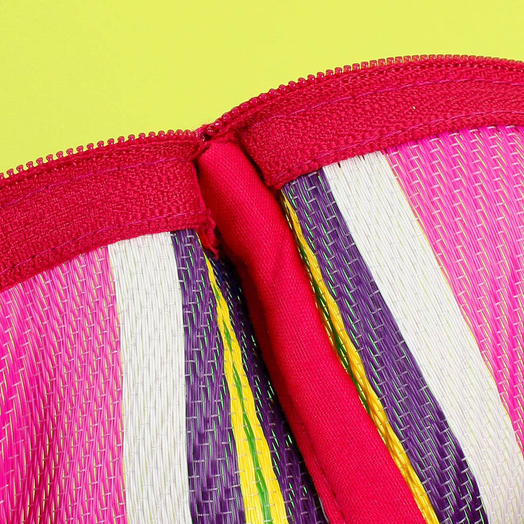 Recycled Woven Pom Pom Pouch - Fire