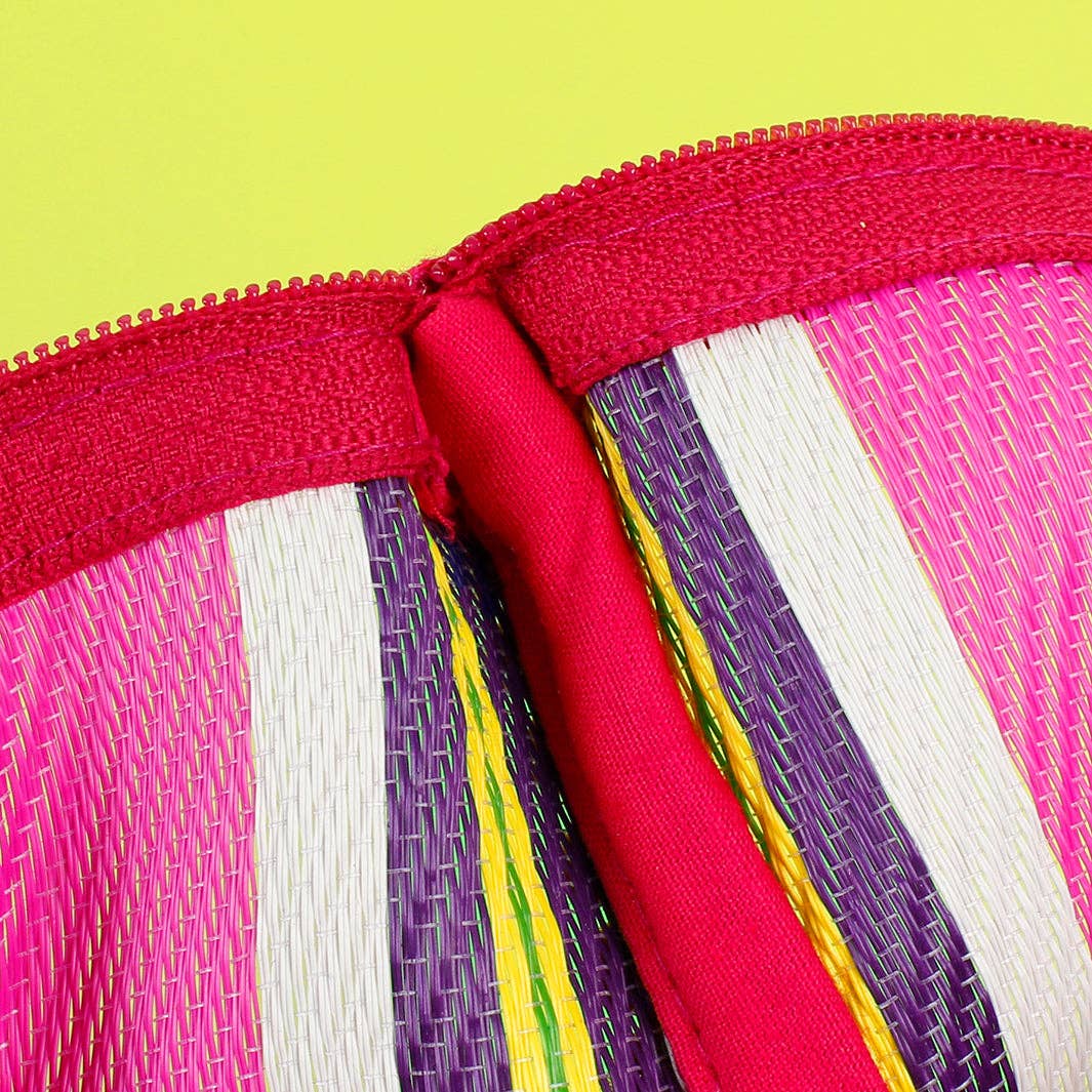 Recycled Woven Pom Pom Pouch - Fire