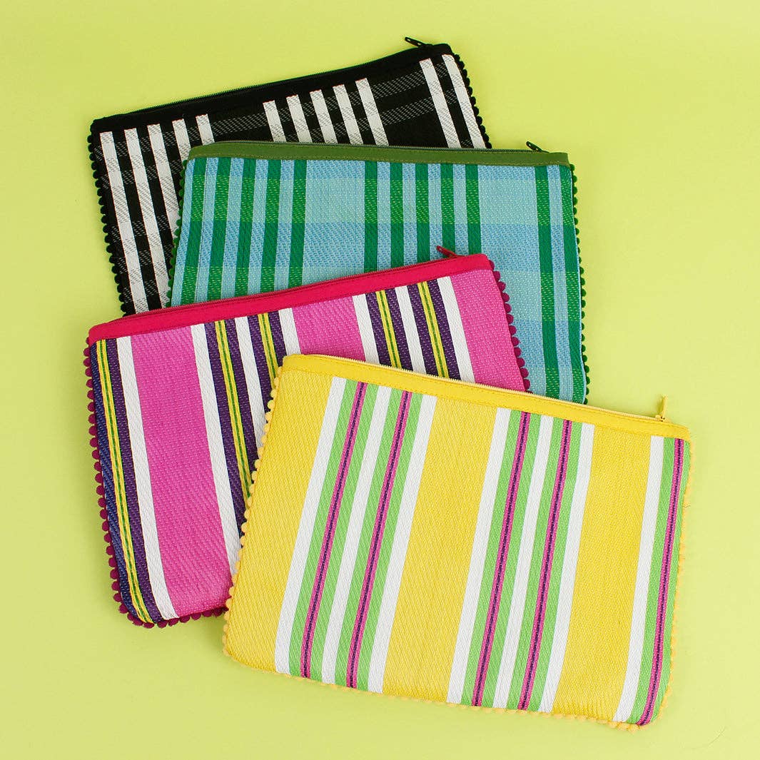Recycled Woven Pom Pom Pouch - Fire
