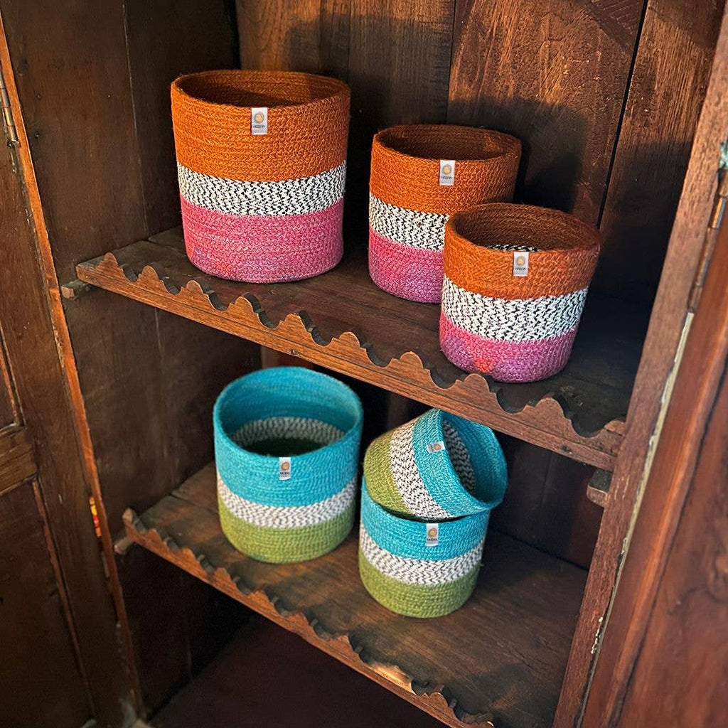 Jute ZigZag Basket Set – Ocean