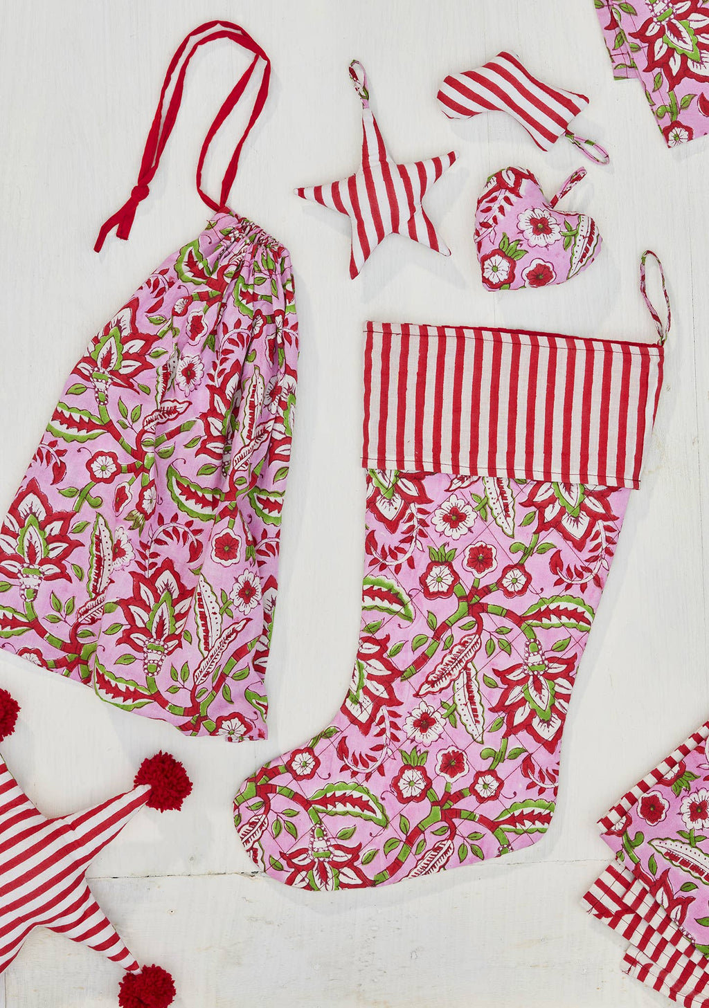 Arana Block Print Drawstring Gift/Pack Bag