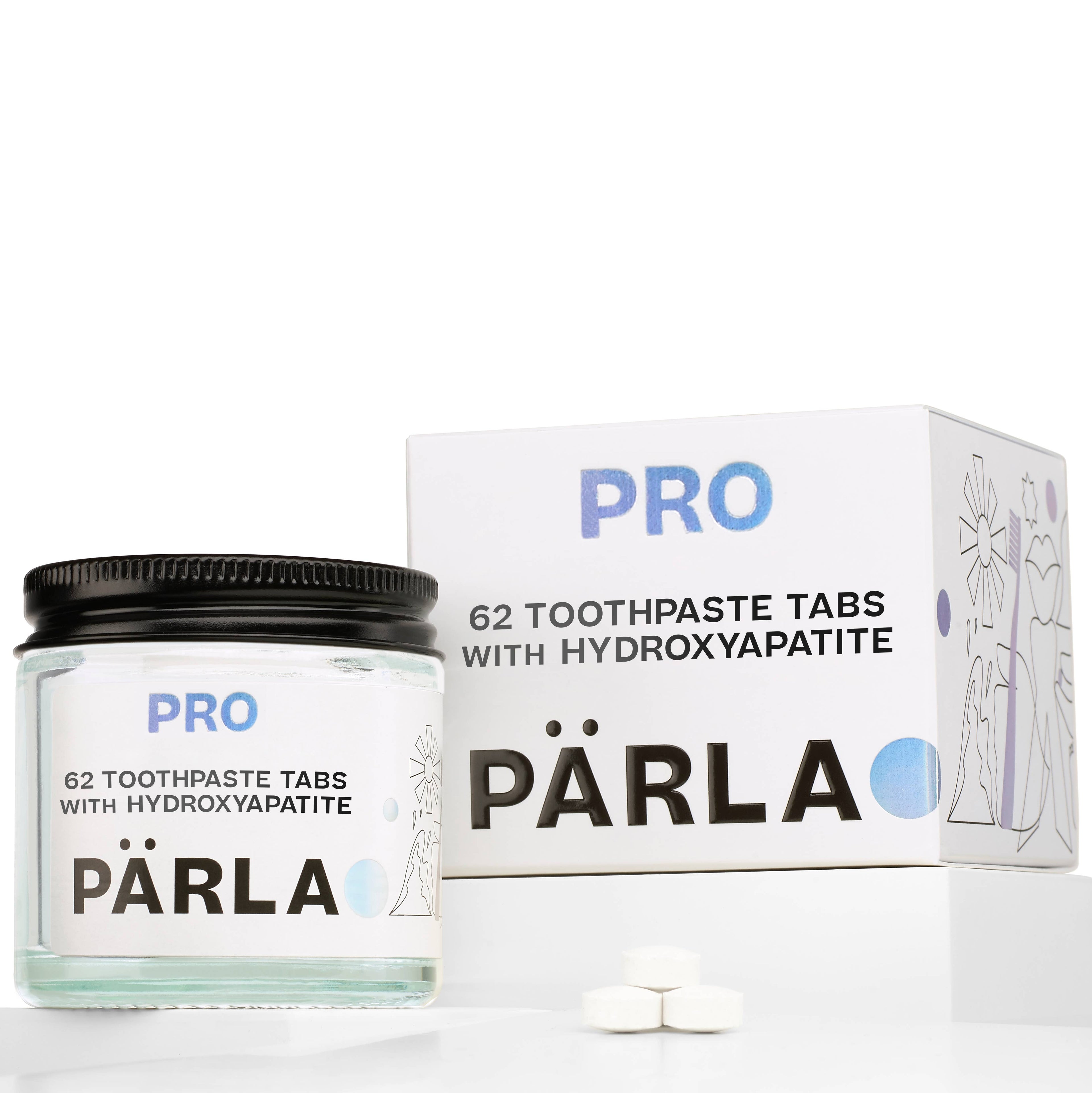 PÄRLA PRO High Gloss Whitening Sensitive Toothpaste Tabs for Remineralisation with Vit B12 62s