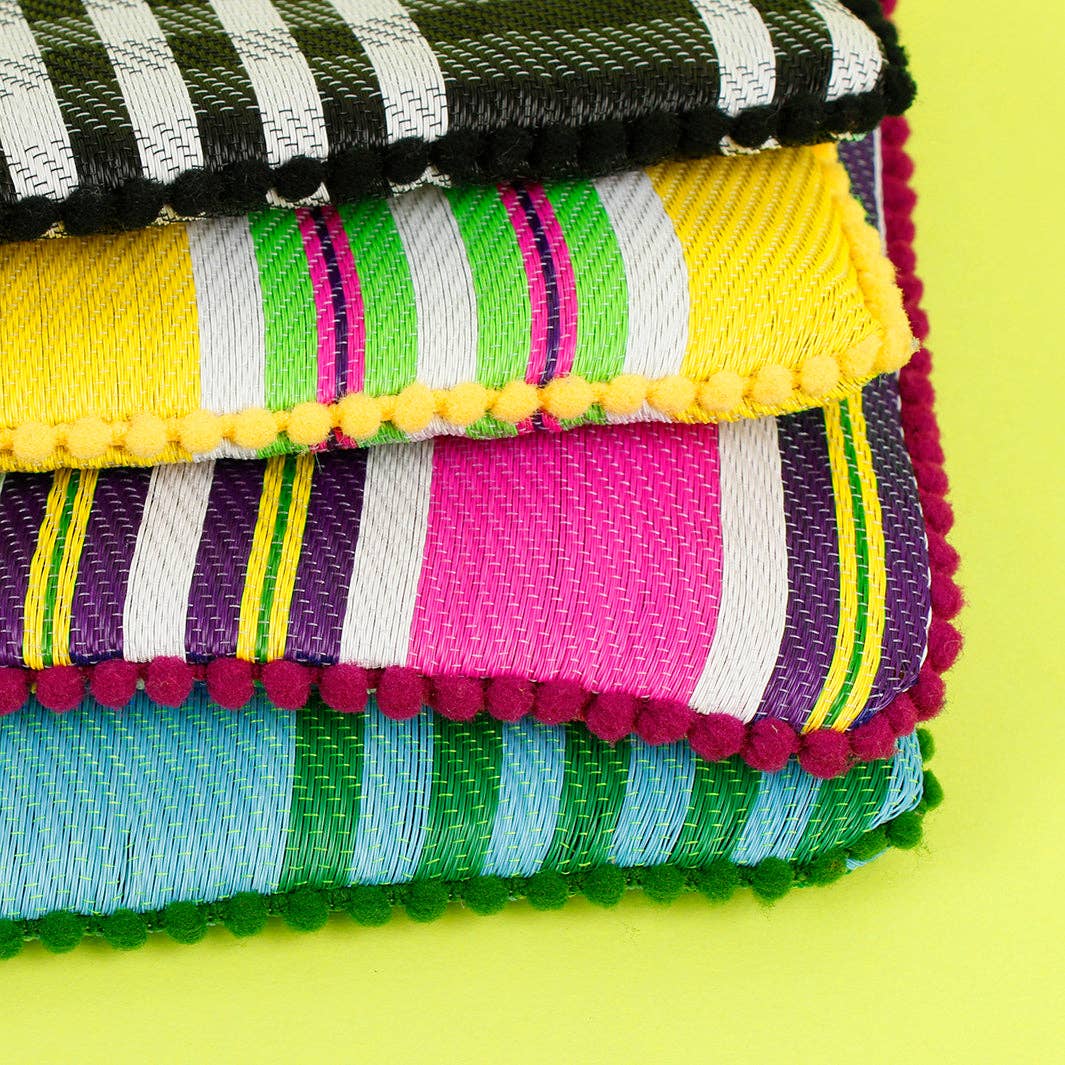 Recycled Woven Pom Pom Pouch - Ocean