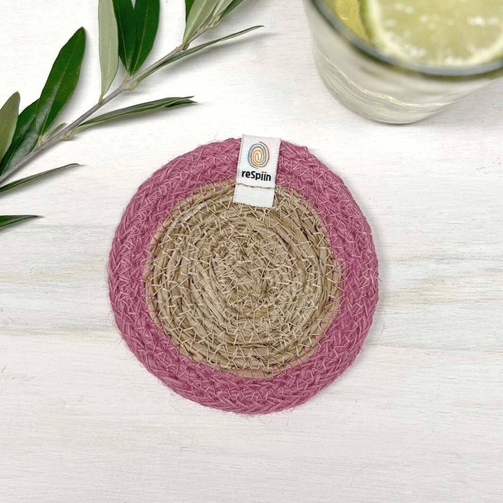 Set of 6 Seagrass & Jute Coasters - Rainbow