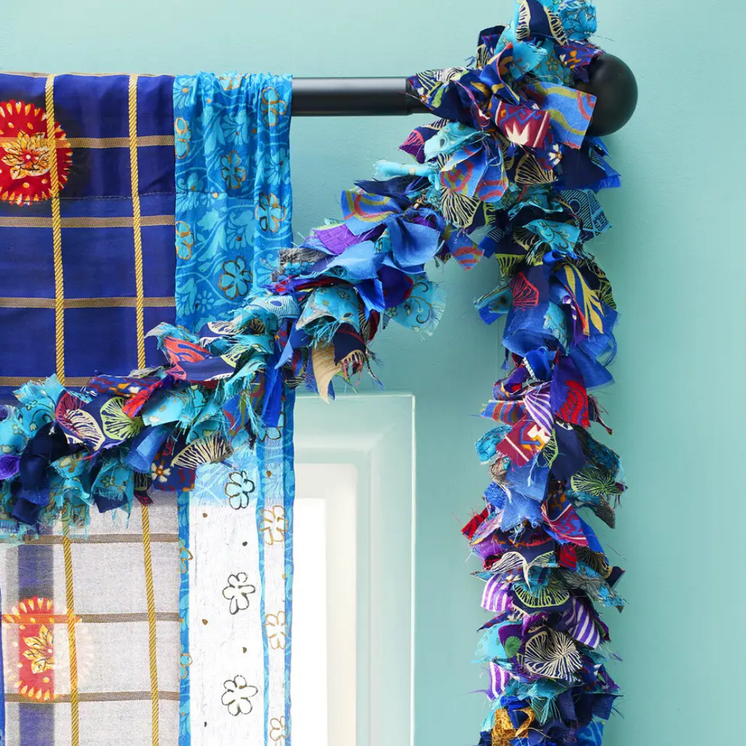 Recycled Sari Eco Tinsel/Garland - Blue