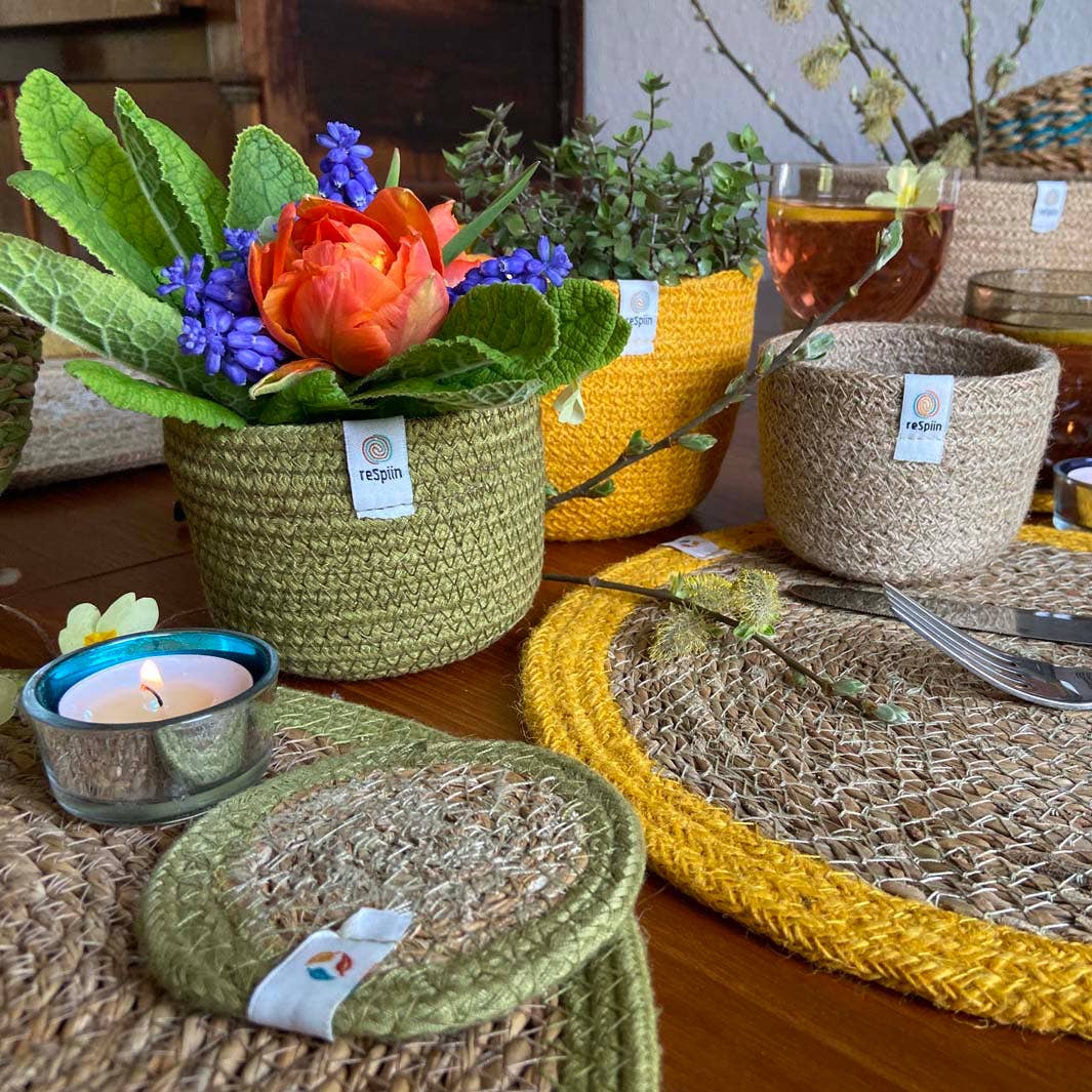 Jute Tall Basket Set - Ocean