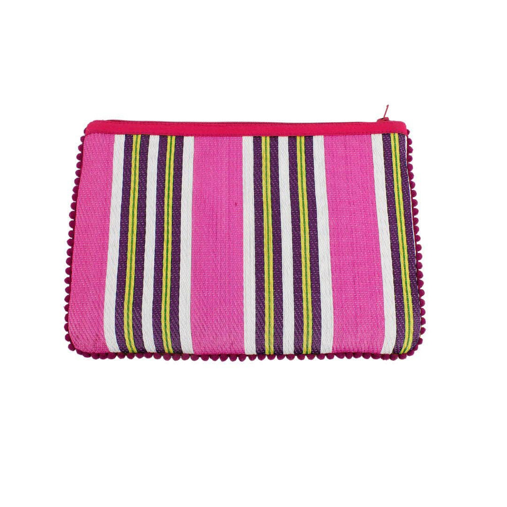 Recycled Woven Pom Pom Pouch - Fire