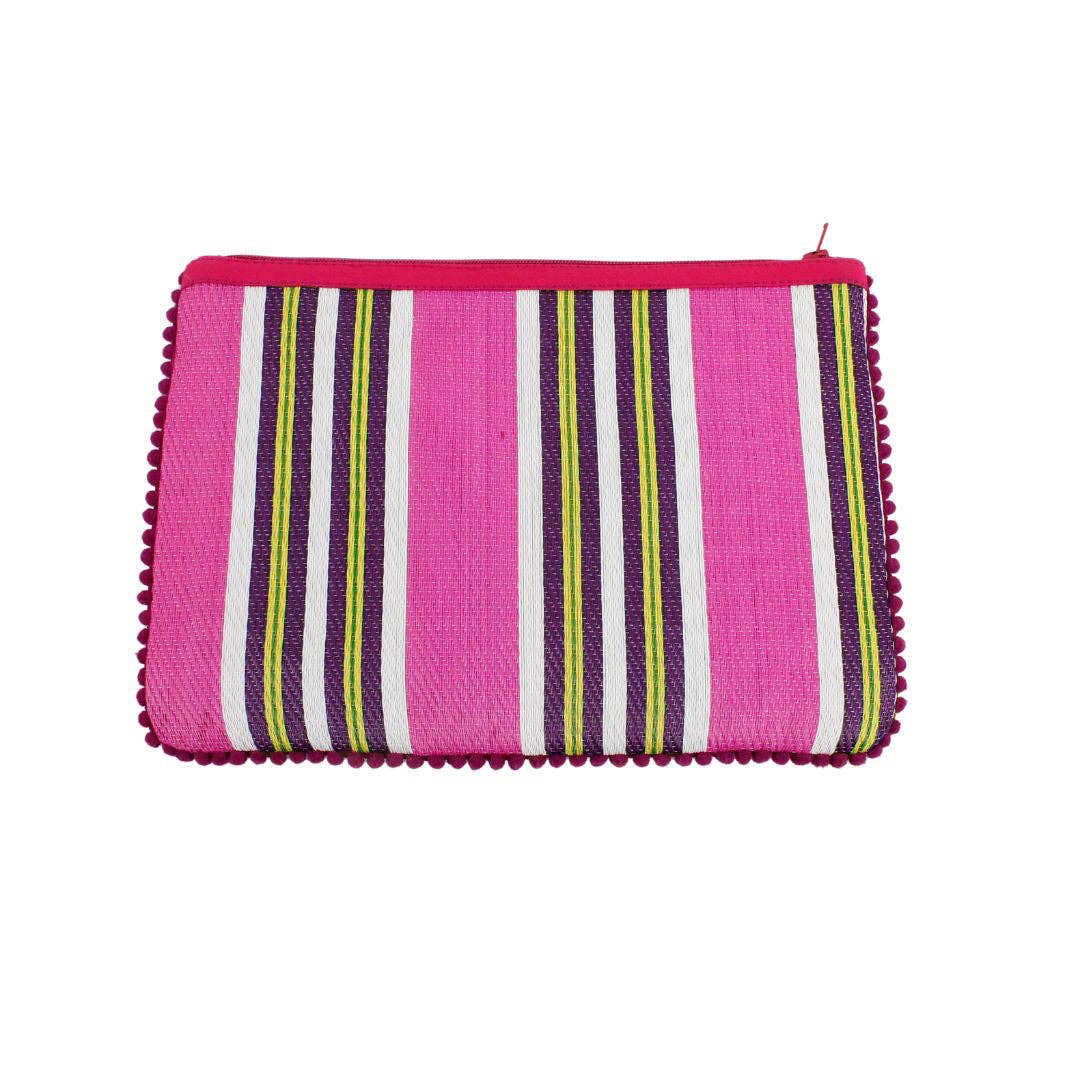 Recycled Woven Pom Pom Pouch - Fire