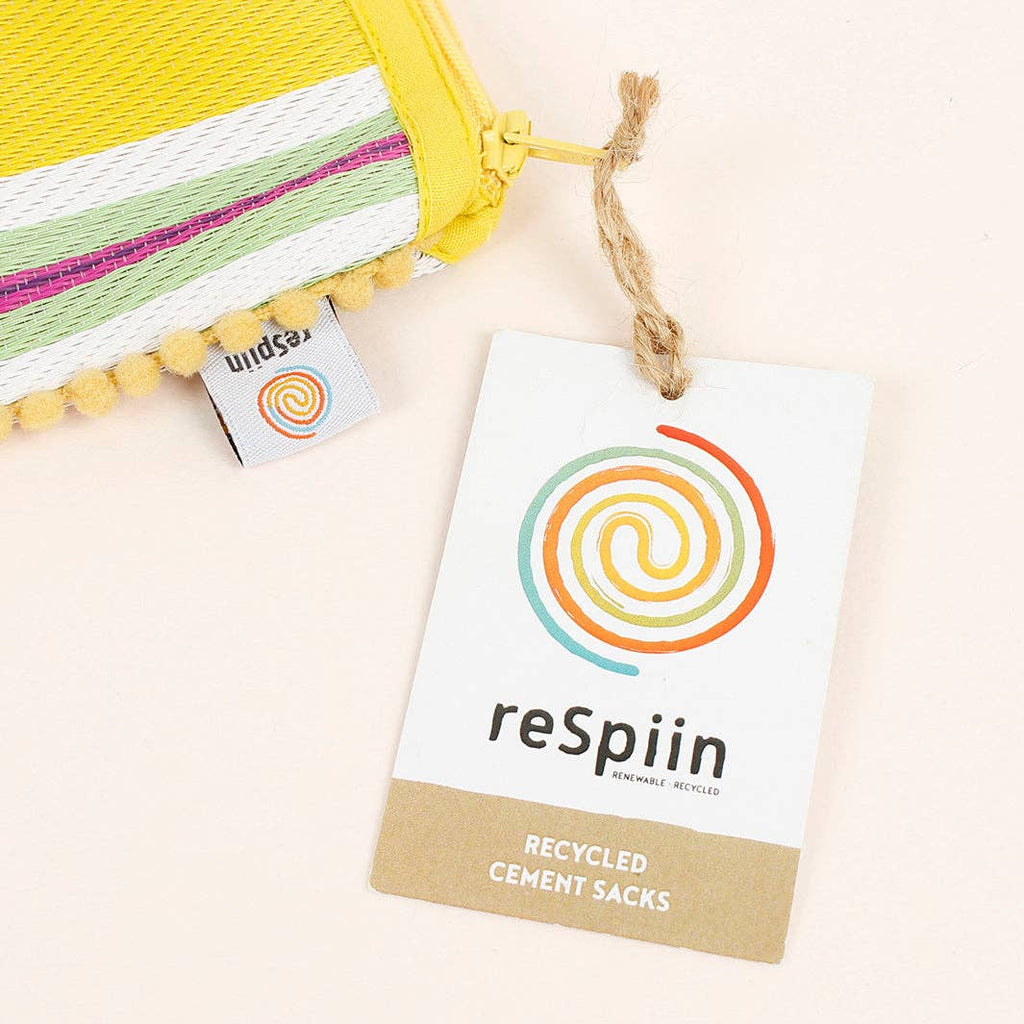 Recycled Woven Pom Pom Pouch - Beach
