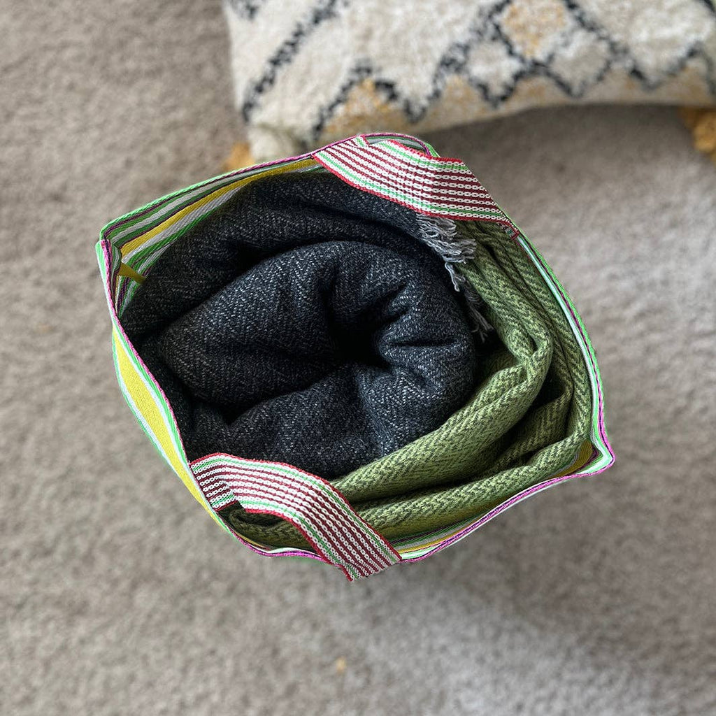 Recycled Woven Bucket Bag - Ocean