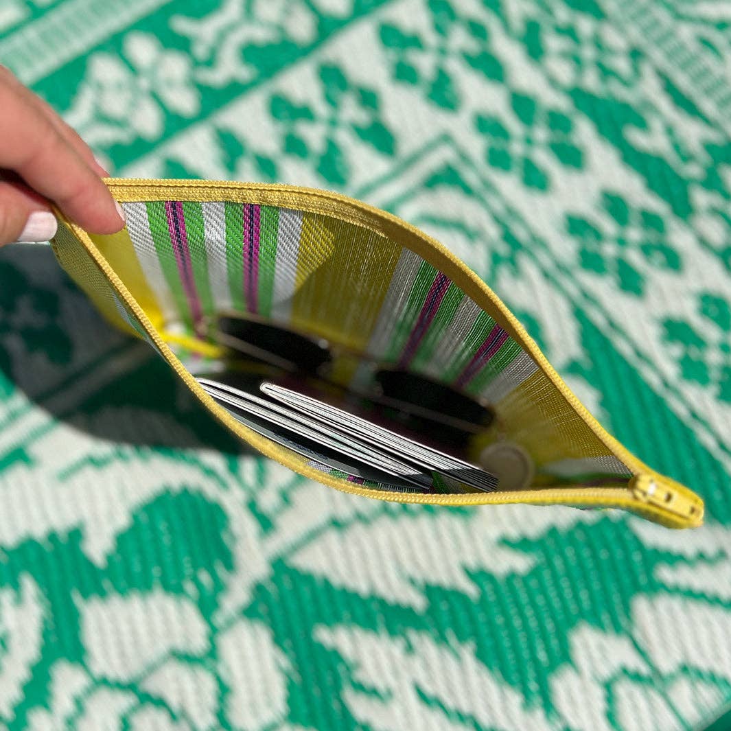 Recycled Woven Pom Pom Pouch - Beach