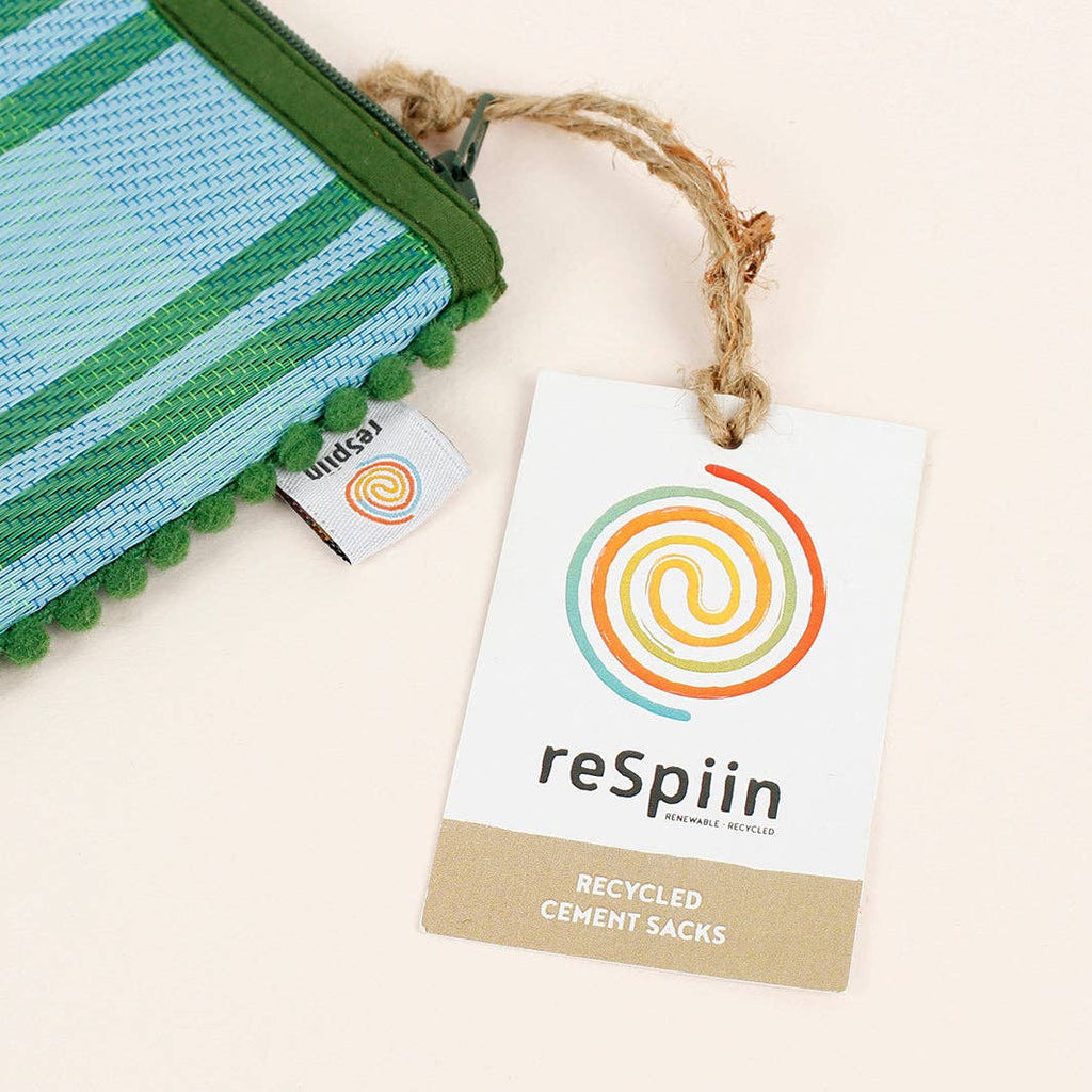Recycled Woven Pom Pom Pouch - Ocean