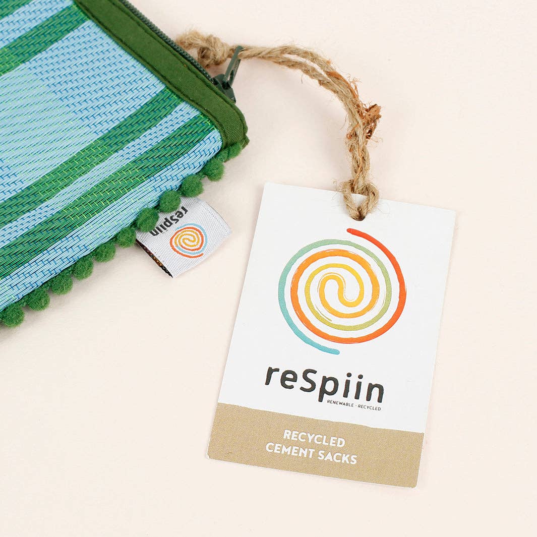 Recycled Woven Pom Pom Pouch - Ocean